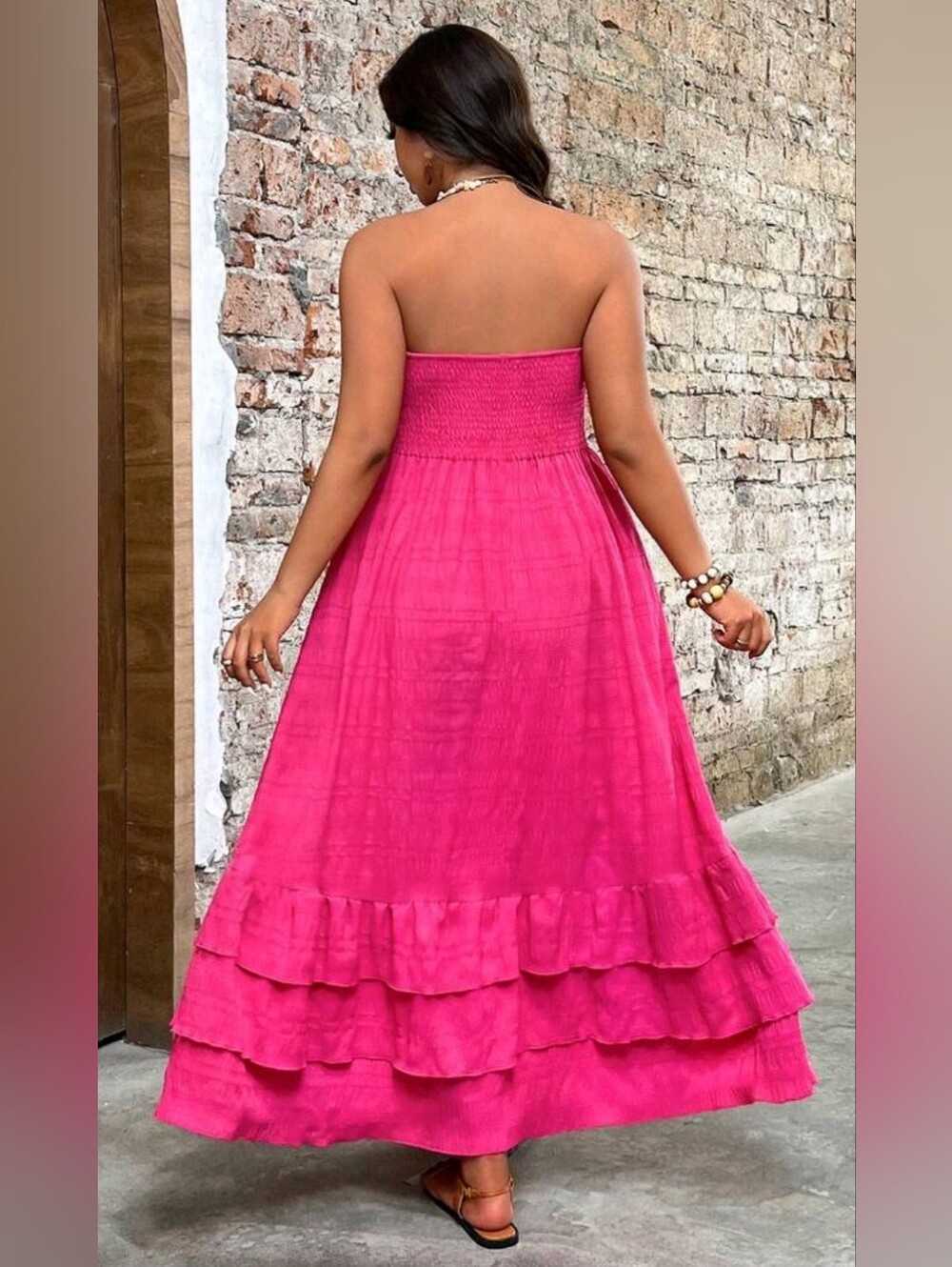 Pink Strapless Ruffle Maxi Dress PLUS - Picture 4 of 9